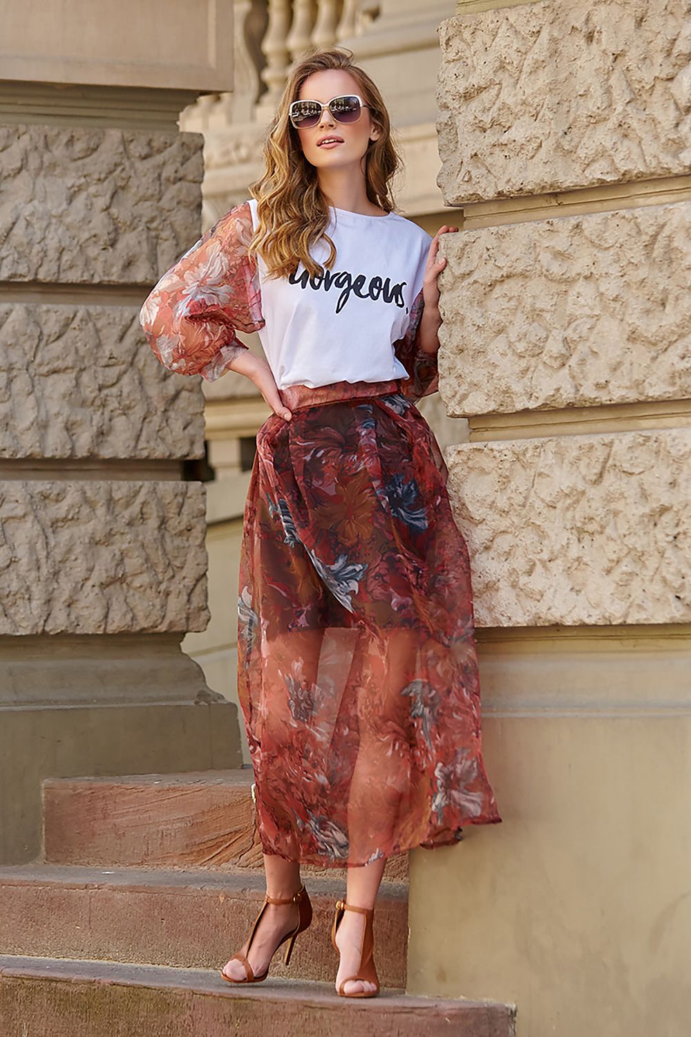  Long skirt model 145582 Makadamia 